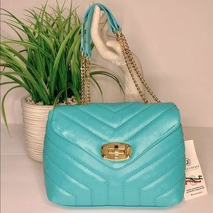 DIVINA FIRENZE BRIDGET - Quilted Crossbody Teal Italian 🇮🇹 Leather Handmade